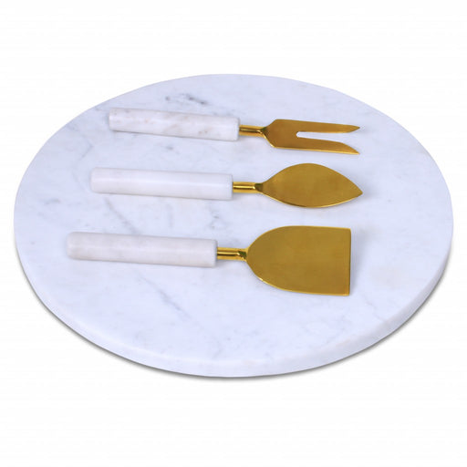 HYGGE CAVE | WHITE MARBLE CHEESE BOARD AND KNIFE SET 