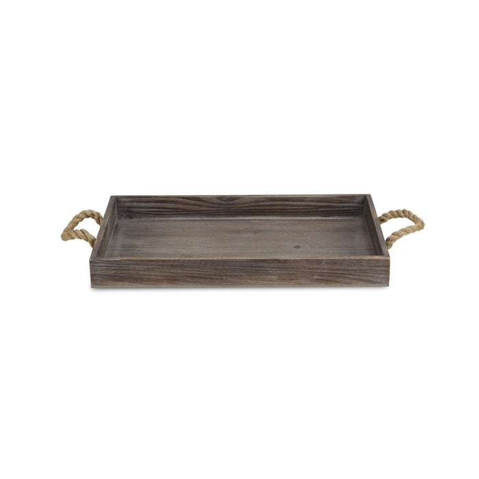 HYGGE CAVE | DARK BROWN WOODEN TRAY WITH ROPE HANDLES