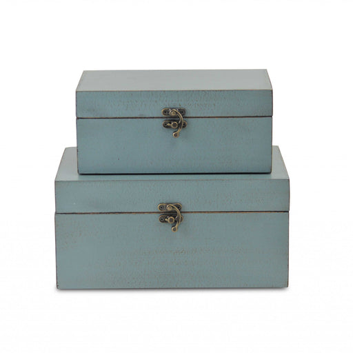 HYGGE CAVE | PALE BLUE WOODEN STORAGE BOXES (SET OF 2)
