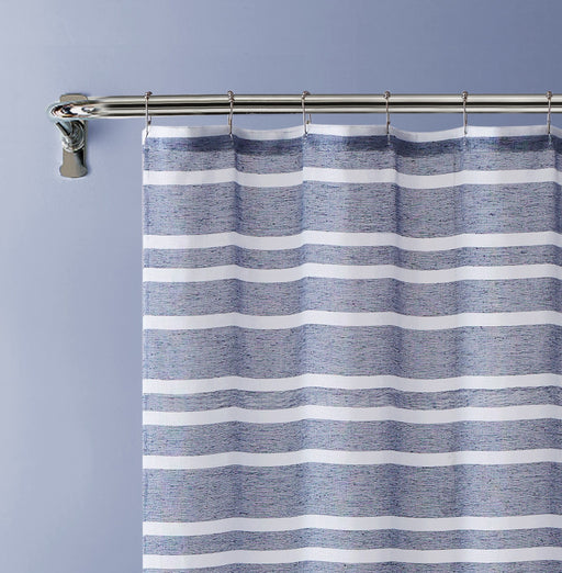 HYGGE CAVE | NAVY AND WHITE STRIPED SHOWER CURTAIN