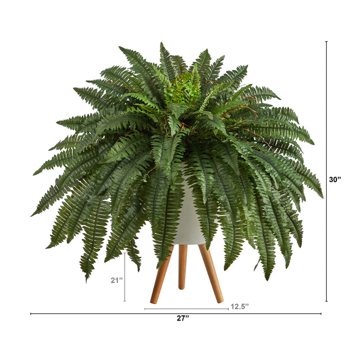 2.5’ BOSTON FERN ARTIFICIAL PLANT IN WHITE PLANTER WITH LEGS