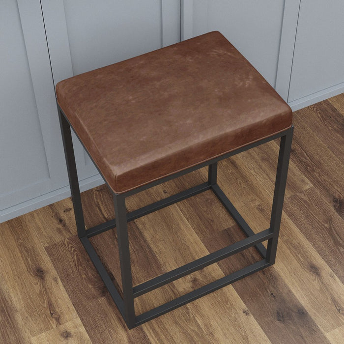 HYGGE CAVE | MODERN GEO BROWN LEATHER BAR STOOLS (SET OF TWO)