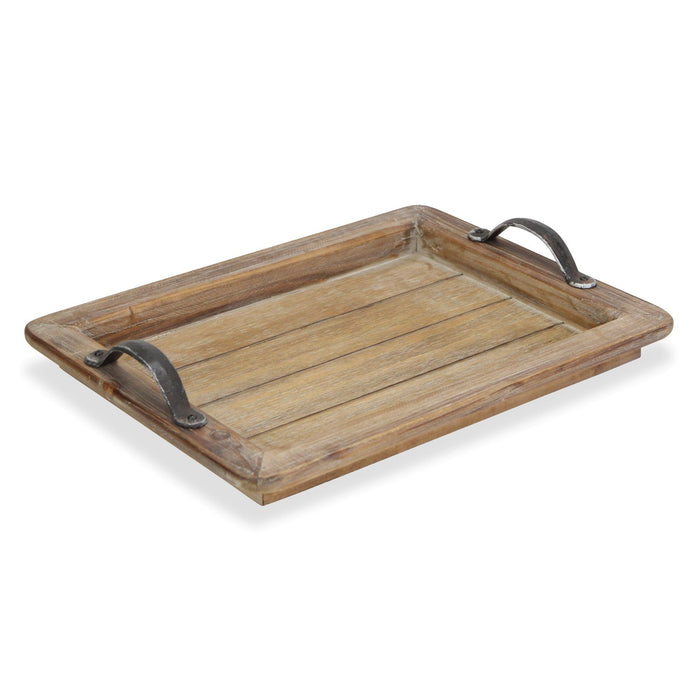 HYGGE CAVE | WOODEN PANELED TRAY WITH METAL HANDLES