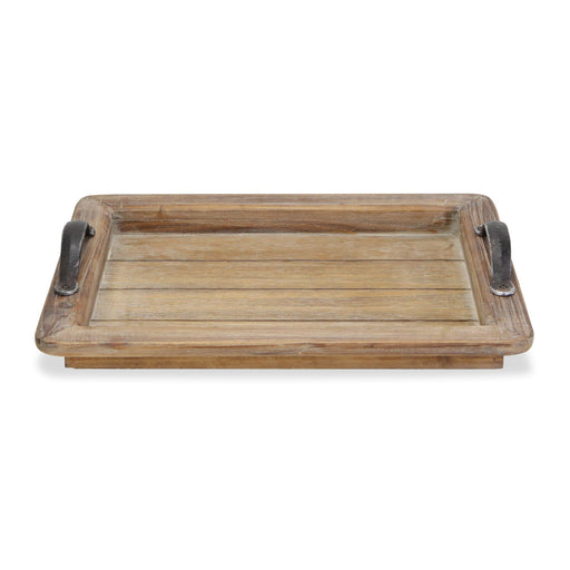 HYGGE CAVE | WOODEN PANELED TRAY WITH METAL HANDLES