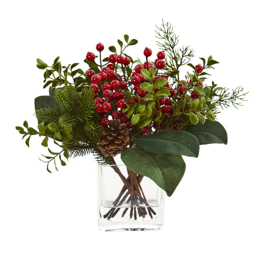 HYGGE CAVE | BERRY, PINE AND BOXWOOD ARTIFICIAL ARRANGEMENT