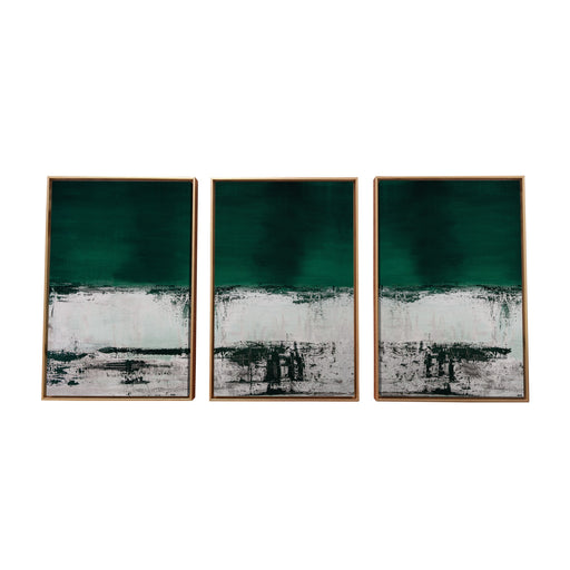 HYGGE CAVE | THREE PIECE DEEP GREEN ABSTRACT CANVAS WALL ART 