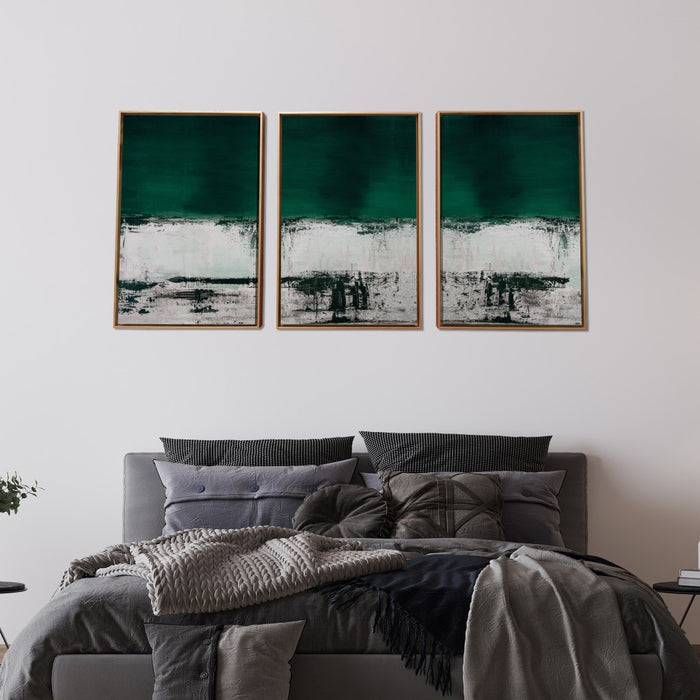 HYGGE CAVE | THREE PIECE DEEP GREEN ABSTRACT CANVAS WALL ART 