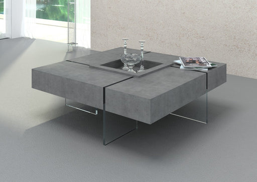 HYGGE CAVE | GRAY FAUX CONCRETE AND GLASS COFFEE TABLE