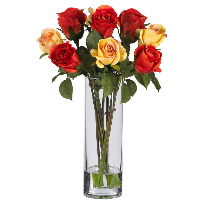 HYGGE CAVE | ROSES W/GLASS VASE SILK FLOWER ARRANGEMENT