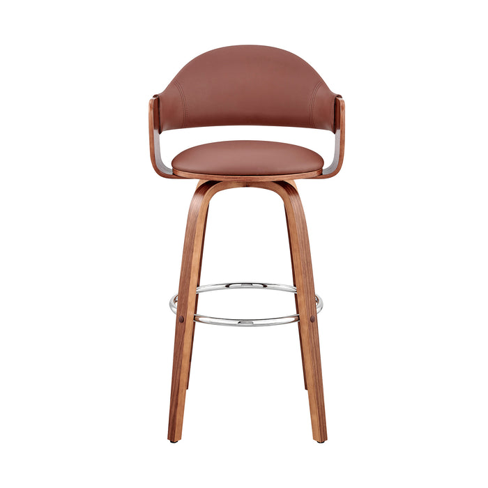 HYGGE CAVE | BROWN FAUX LEATHER WALNUT WOOD BAR STOOL 