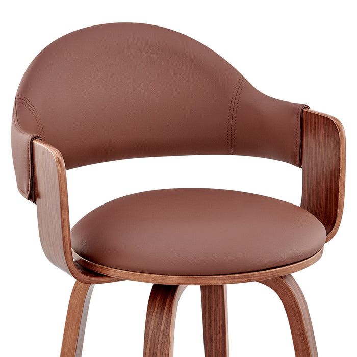 HYGGE CAVE | BROWN FAUX LEATHER WALNUT WOOD BAR STOOL 