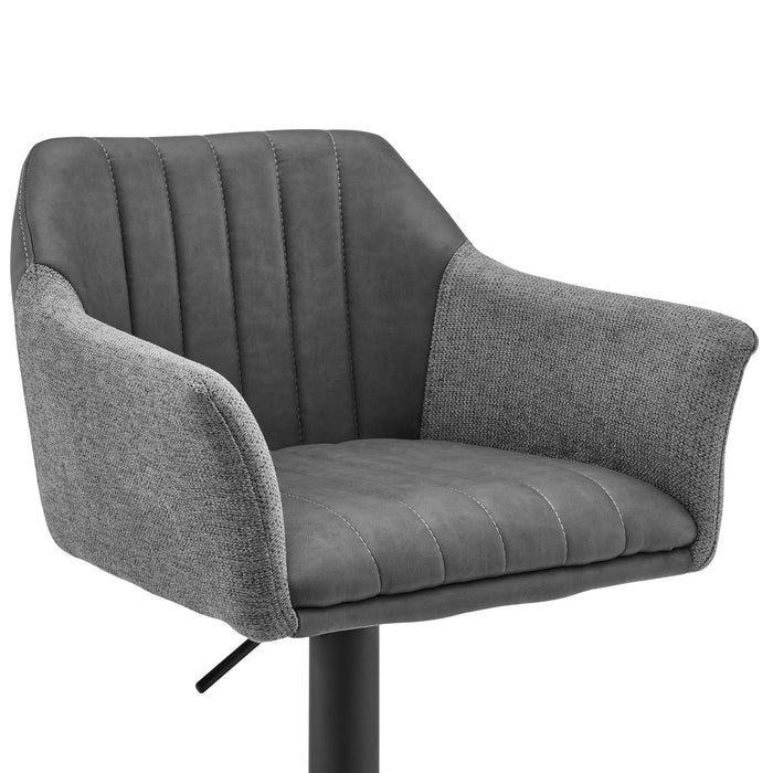 HYGGE CAVE | GREY FAUX LEATHER AND FABRIC SWIVEL STOOL 
