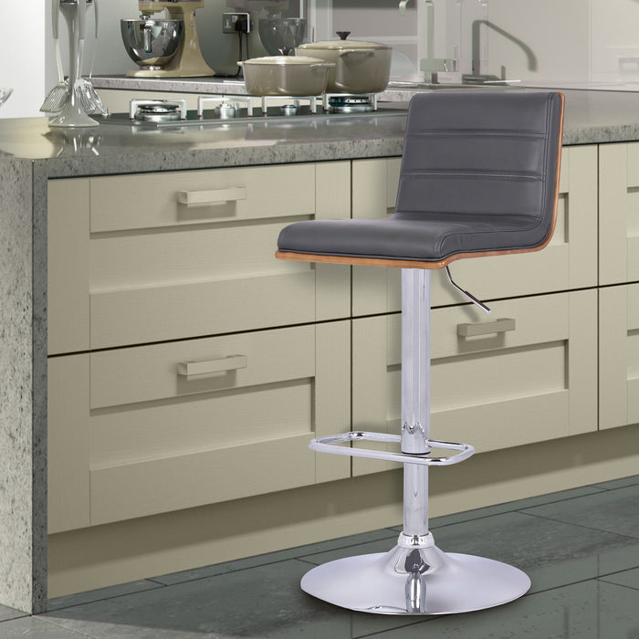 HYGGE CAVE | FAUX LEATHER WALNUT AND CHROME ADJUSTABLE BAR STOOL 