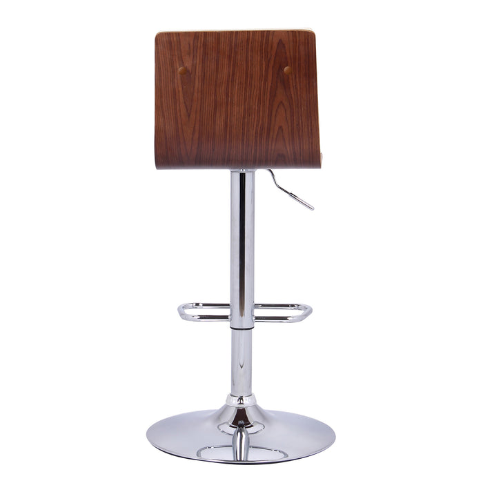 HYGGE CAVE | FAUX LEATHER WALNUT AND CHROME ADJUSTABLE BAR STOOL 