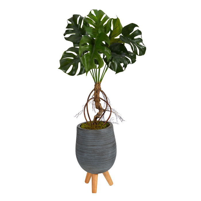 3’ MONSTERA ARTIFICIAL ARRANGEMENT IN GRAY PLANTER WITH STAND