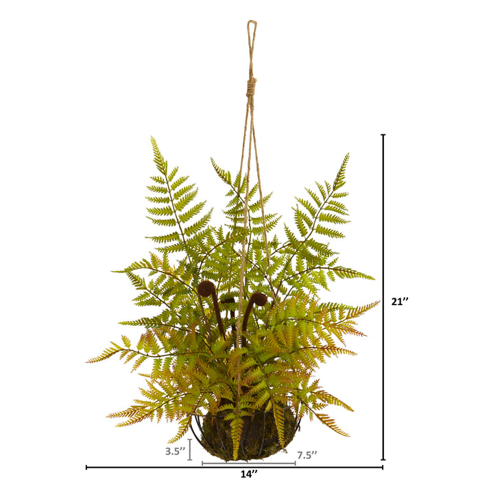 21” FERN ARTIFICIAL PLANT IN METAL HANGING BASKET - HYGGE CAVE