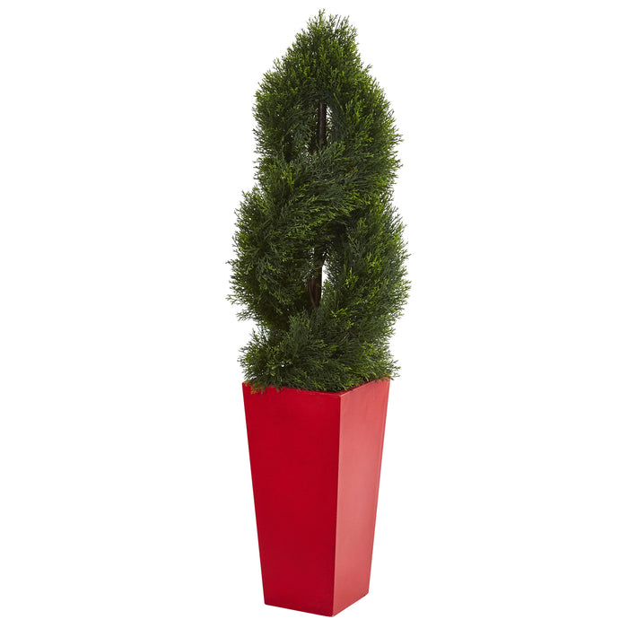 HYGGE CAVE |  SPIRAL ARTIFICIAL TREE IN RED PLANTER