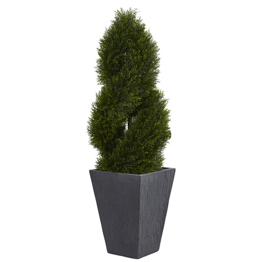 HYGGE CAVE | SPIRAL TOPIARY ARTIFICIAL TREE IN SLATE PLANTER