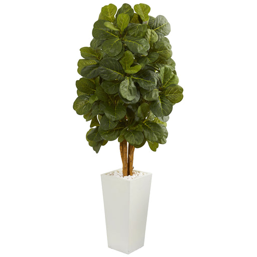 HYGGE CAVE | FIDDLE LEAF ARTIFICIAL TREE IN WHITE TOWER PLANTER
