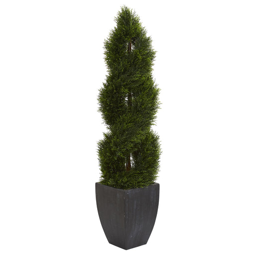 HYGGE CAVE | SPIRAL TOPIARY ARTIFICIAL TREE IN BLACK PLANTER