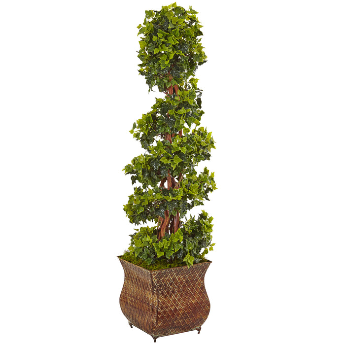 HYGGE CAVE |  ENGLISH IVY SPIRAL TREE IN METAL PLANTER