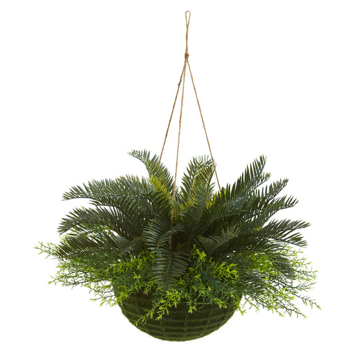 CYCAS ARTIFICIAL PLANT IN MOSSY HANGING BASKET (INDOOR/OUTDOOR) - HYGGE CAVE