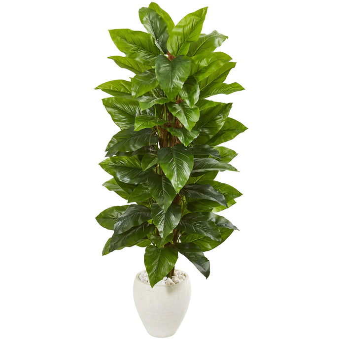 63” LARGE LEAF PHILODENDRON ARTIFICIAL PLANT IN WHITE PLANTER (REAL TOUCH)