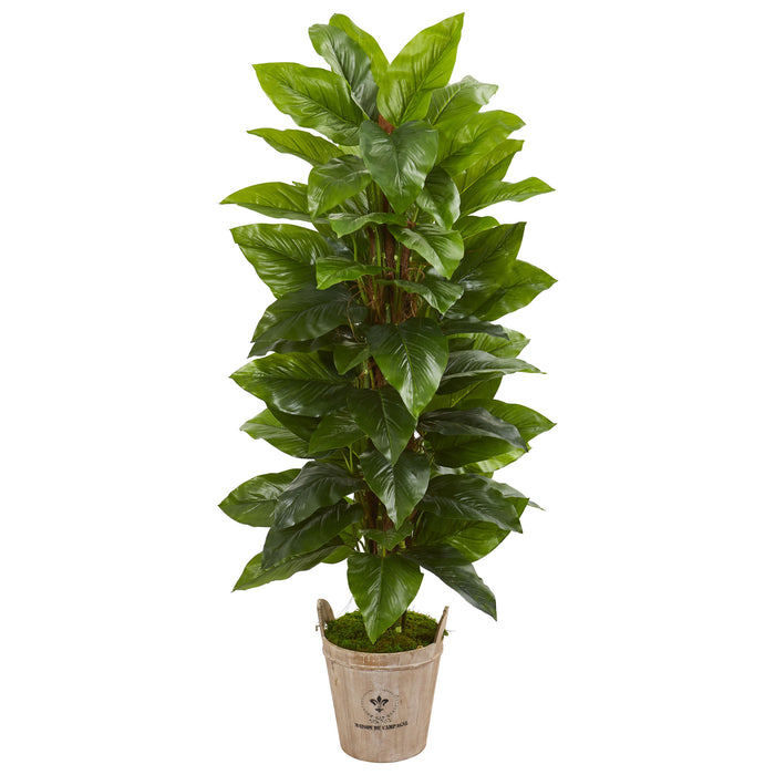 63” LARGE LEAF PHILODENDRON ARTIFICIAL PLANT IN FARMHOUSE PLANTER (REAL TOUCH)