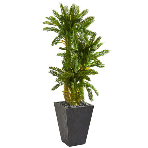 HYGGE CAVE | 4.5’ TRIPLE CYCAS ARTIFICIAL PLANT IN SLATE PLANTER