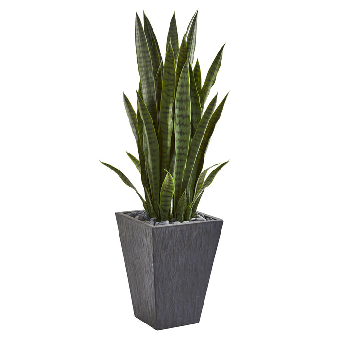 HYGGE CAVE | 45” SANSEVIERIA ARTIFICIAL PLANT IN SATE PLANTER