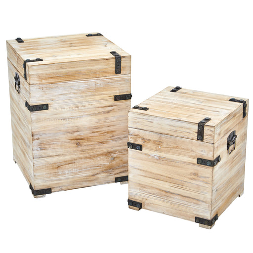 DECORATIVE WHITE WASH STORAGE BOXES-TRUNKS WITH METAL DETAIL (SET OF 2) - HYGGE CAVE