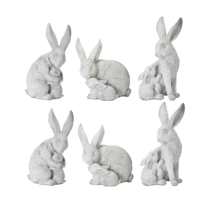 Adorable set of 6 stone powder and resin bunny figurines, measuring 2-3 inches tall, perfect for collectors and animal lovers.