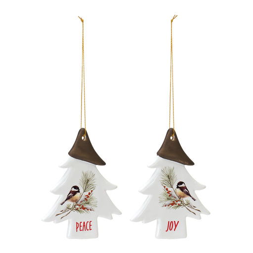 White Chickadee Joy and Peace Tree Novelty Ornament, Set of 12 - hygge cave