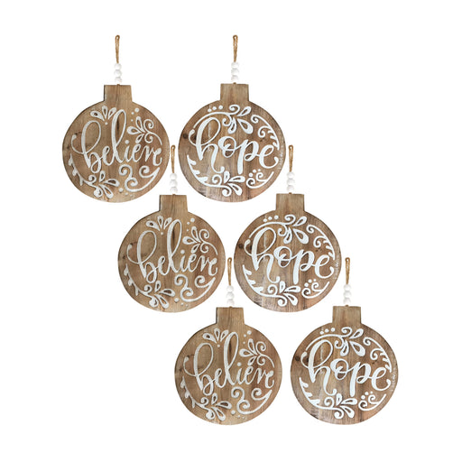  6 Piece Wooden Sentiment Holiday Shaped Ornament Set - hygge cave