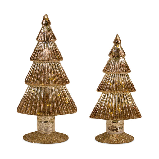 Set of 2 Clear Illuminated Christmas Tree Figurines - hygge cave
