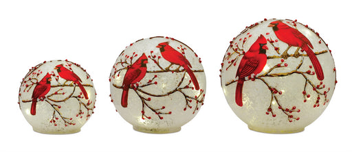 3 Piece LED Cardinal Glass Globe Set, LED cardinal bird design bell globe - hygge cave