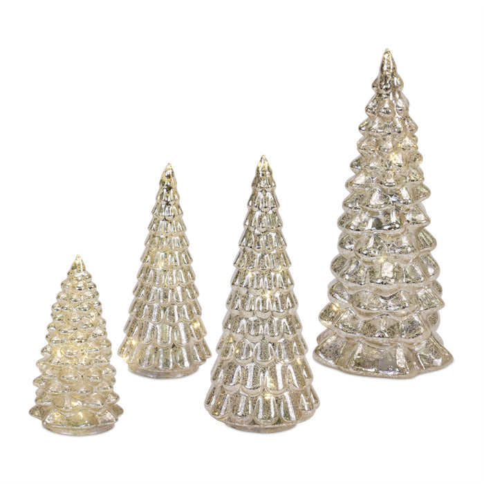  elegant set of 4 cast glass trees with LED lights - hygge cave