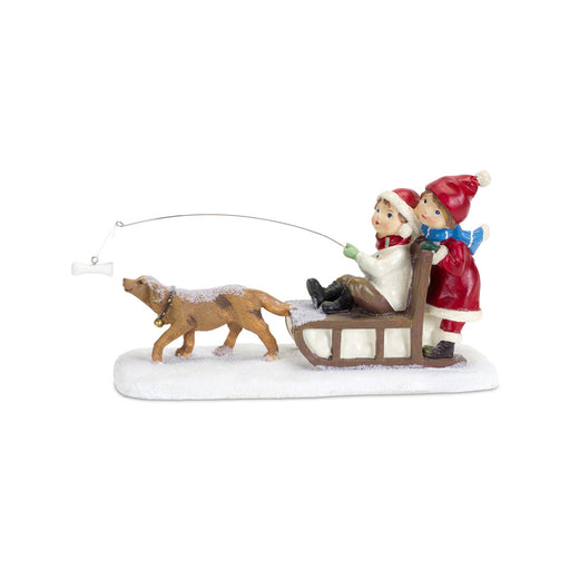 Children on Sled with a Puppy Christmas Tabletop Figurine - hygge cave