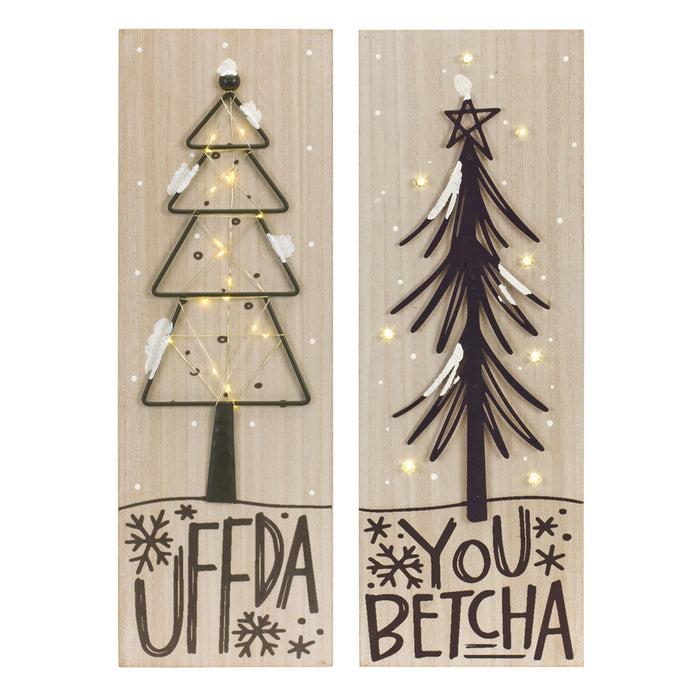 White LED You Betcha and Uffda Sign Holiday Wall Decor, Set of Two - hygge cave