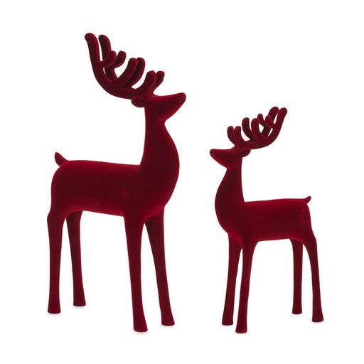 Christmas Reindeer Figurine Set of 2 Standing Flocking Deer Statue Christmas - hygge cave