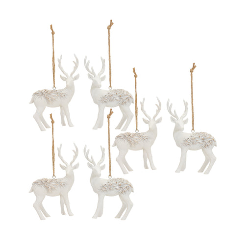 White deer figure ornaments with a carved pine branch motif - hygge cave