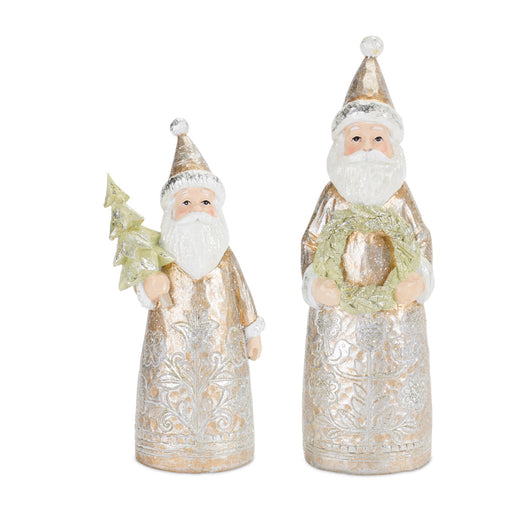 Set of 2 Beige Old World Santa Claus Christmas Tabletop Figures - hygge cave