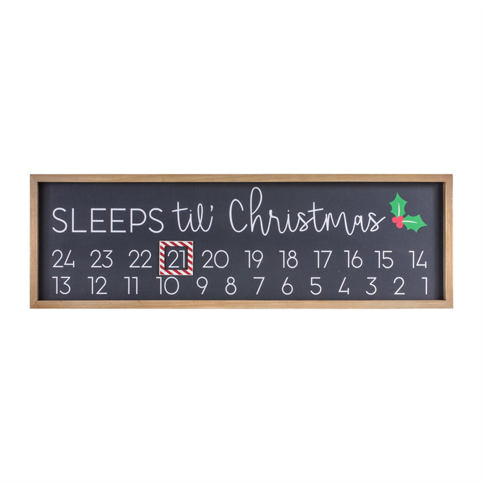 farmhouse Christmas calendar art is printed fun sayings “Sleeps Til' Christmas” for holiday seasons - hygge cave