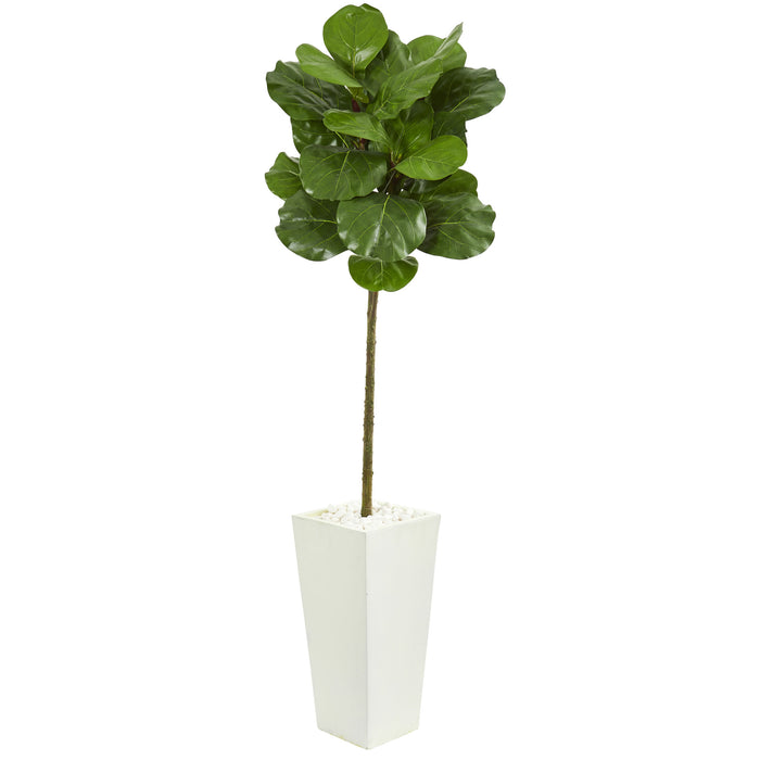 HYGGE CAVE | FIDDLE LEAF ARTIFICIAL TREE IN WHITE TOWER PLANTER