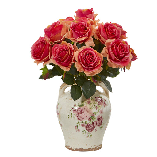 HYGGE CAVE | ROSE ARTIFICIAL ARRANGEMENT IN FLOWER PRINT JAR
