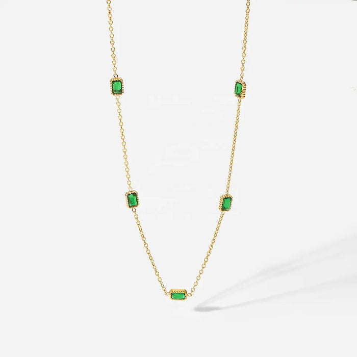 Dainty Jewelry / 14k Gold Plated / Necklace With Green Zirconia / Stainless Steel / Rectangle Choker / Chokers Necklaces / Anniversary / Engagement / Gift / Party / Wedding