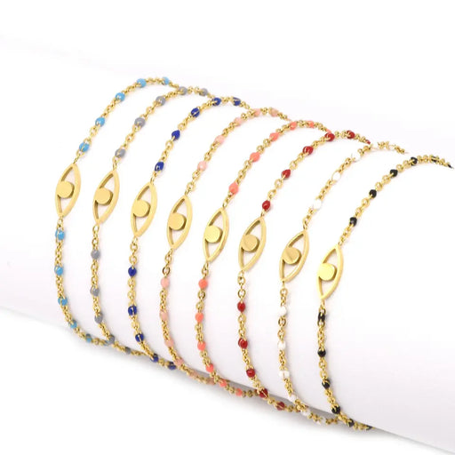 Stainless Steel / Jewelry / 18K Gold Plated / Women's / Classic Eye Charm Enamel Thin Beaded Chain Bracelet