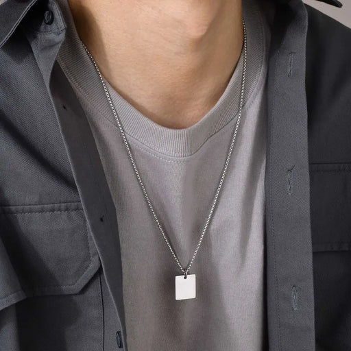 Stainless Steel / Plain Necklace / Blank Pendant with Chain Necklace for Men / Gold Plated / Silver Plated / Men's / Unisex / Women's / Accept Customized Logo / Trendy Jewelry / Square Pendant Necklace