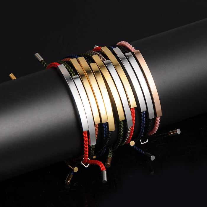 Custom Statement Jewelry / 18K Gold Plated Bar / Engravable Adjustable Colorful Braided Rope Bracelet / For Men / For Women