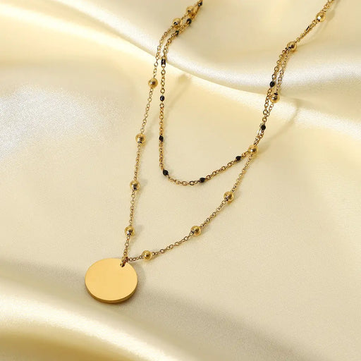 14K Gold Plated / Rhodium Beads Layer Necklace / Stainless Steel / Smooth Wafer Coin Jewellery For Women / Statement Necklace / Trendy Style / Anniversary / Engagement / Gift / Party / Wedding / Metal Material / Luxury Design